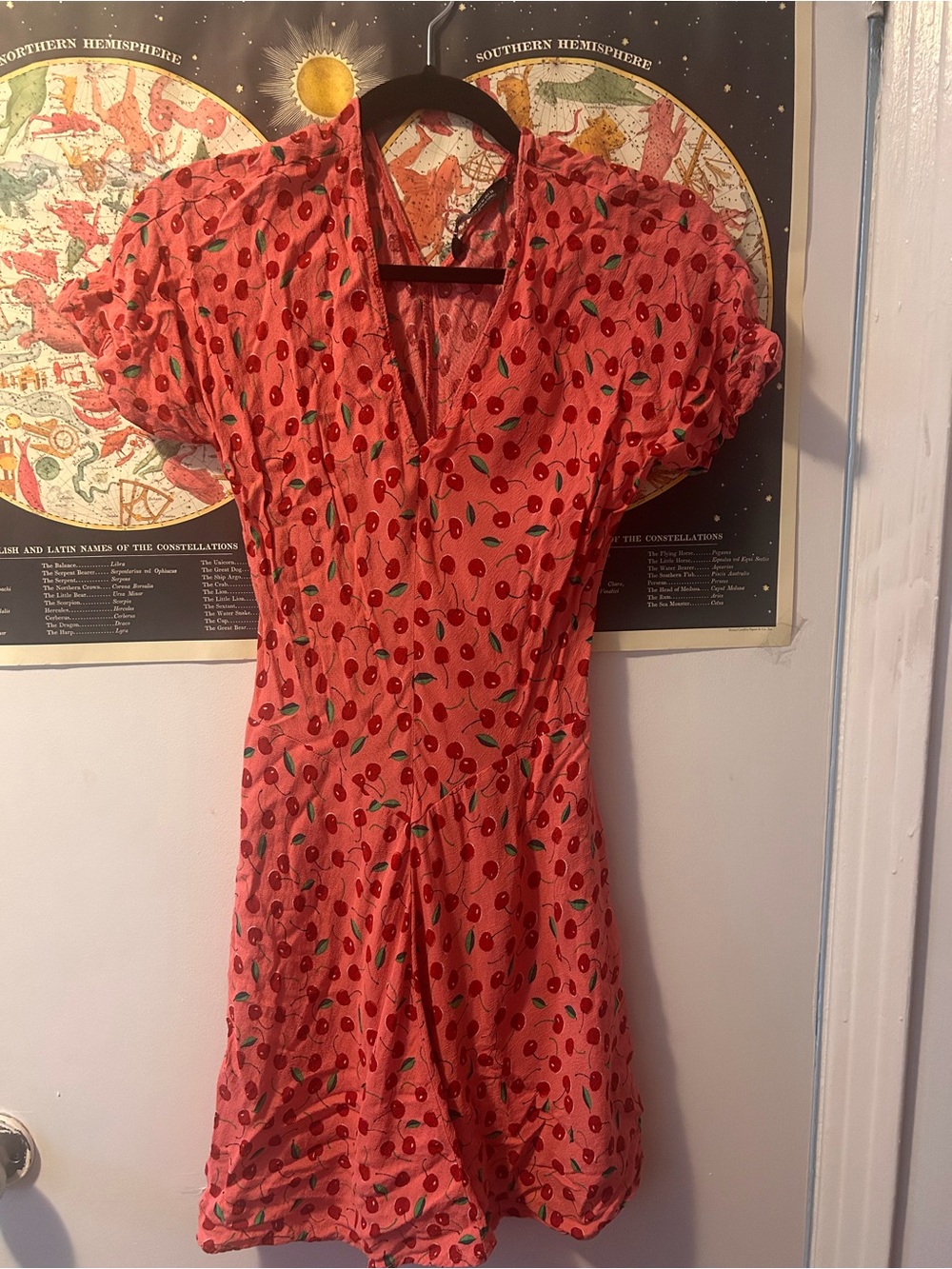 Zara Pink Cherry-Print Midi Wrap Dress